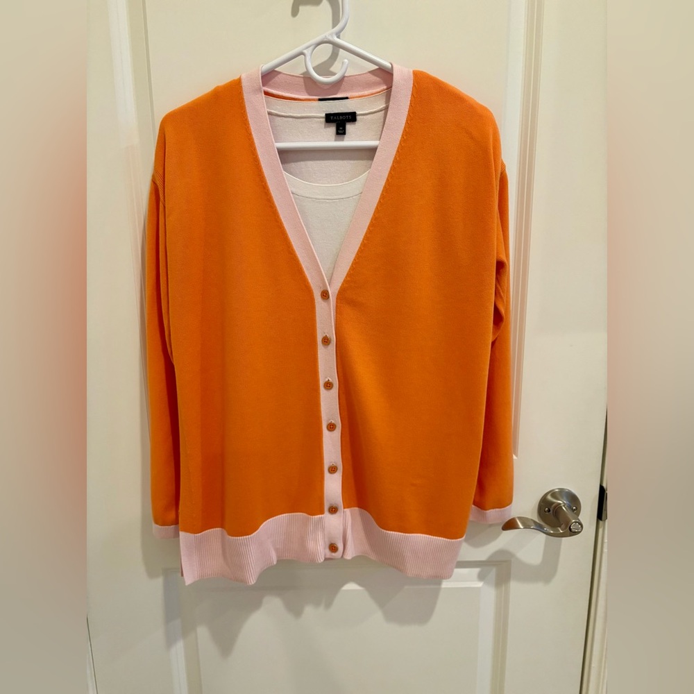 Talbots Orange and Pink Women's Cardigan Sweater with Shell